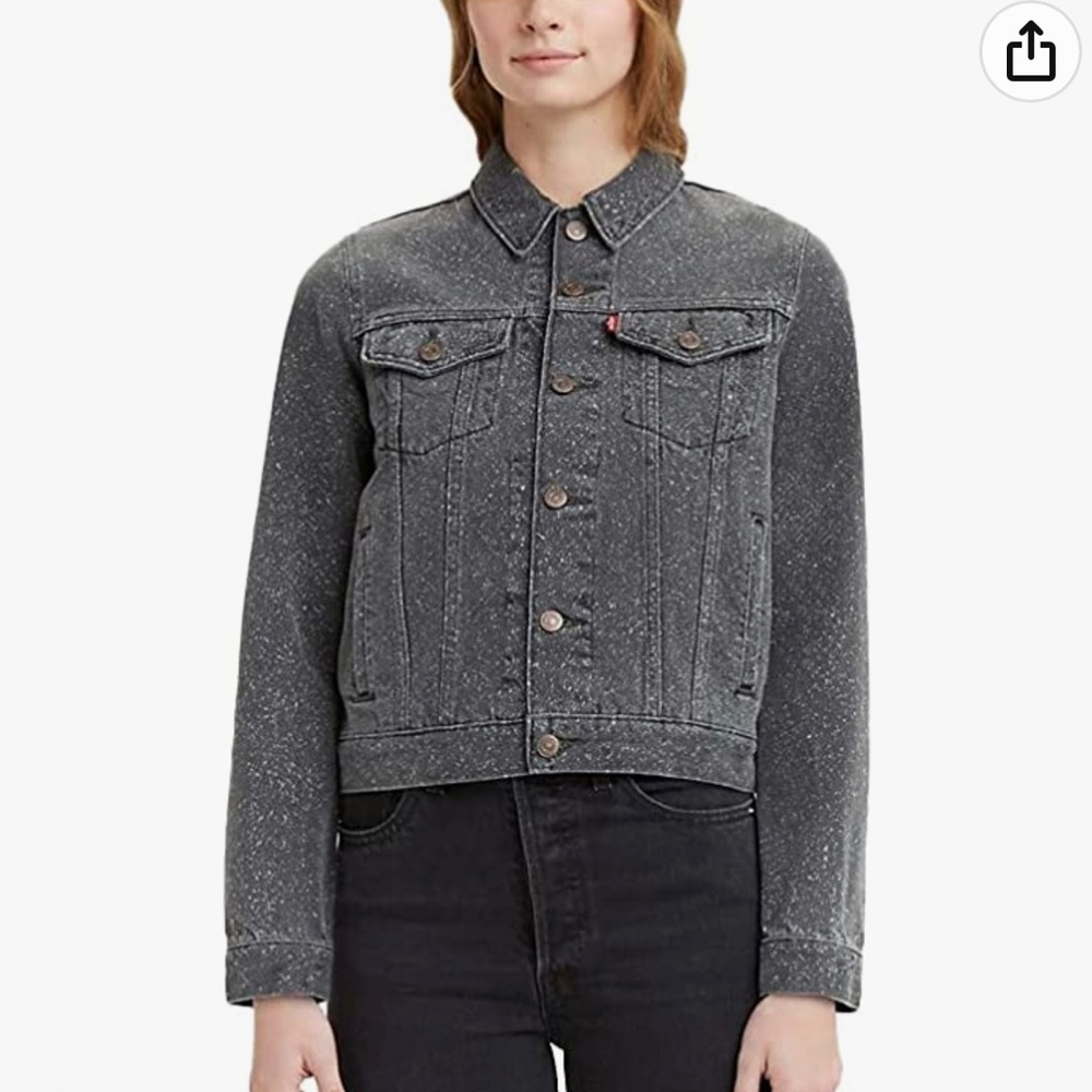 🆕 Levi’s Short Trucker Jean Jacket Spotted Black NWT Sz XS